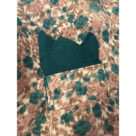 Malec Vintage Short Sleeveless Floral Dress Gold Buttons Emerald Trim SZ MEDIUM - Picture 5 of 6